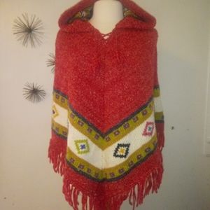 Wool Knit Hooded Poncho